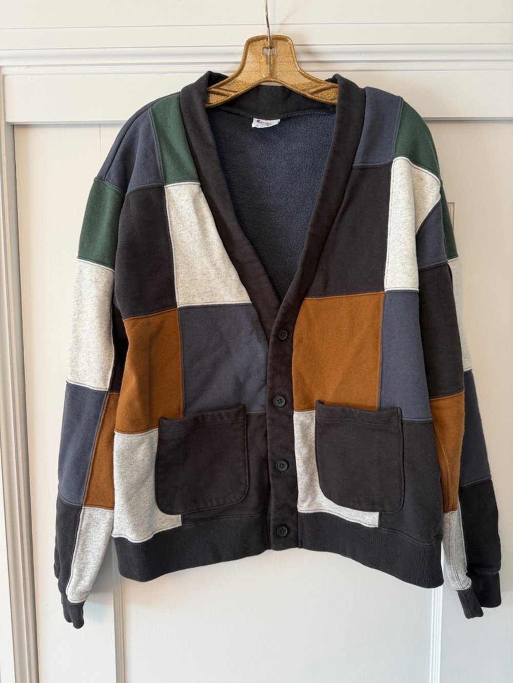 Champion Patchwork Cardigan Sweatshirt - Black, Brown, Green, Gray, Cream